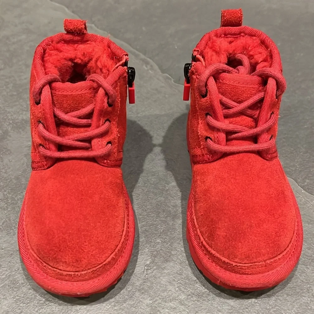 UGG Kids Neumel II Red Suede Lace Up Ankle Boots Size 9 Toddler